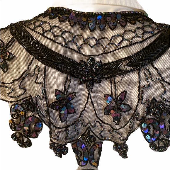 Vintage Black Victorian Mourning Style Silk Beaded - Picture 5 of 5